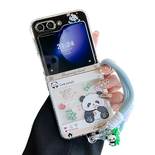 JLSDBMZ Schutzhülle für Samsung Galaxy Z Flip 6, niedliches Panda-Muster, Kawaii, lustige Cartoon-Tier-Schutzhülle für Z Flip 6 (mit Armband) von JLSDBMZ