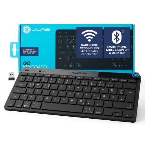 JLab Go Kabellose Tastatur - Bluetooth mit 2,4 GHz Funk, USB-Dongle, Leise Klein, QWERTZ-Layout, Multi-Device Mini Wireless Keyboard, für PC/Mac/iPad/Tablet/Computer/Laptop JLab Go Kabellose Tastatur - Bluetooth mit 2,4 GHz Funk, USB-Dongle, Leise Klein, QWERTZ-Layout, Multi-Device Mini Wireless Keyboard, für PC/Mac/iPad/Tablet/Computer/Laptop von JLab