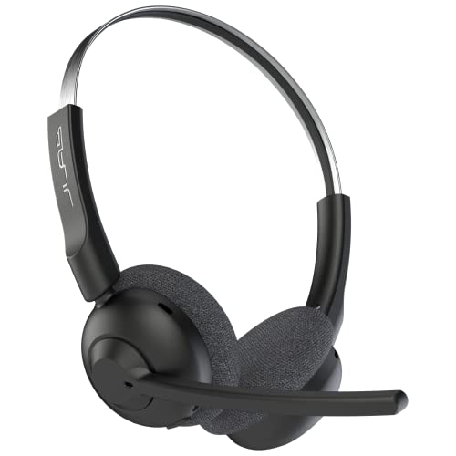 JLab Go Work Pop Wireless Headset mit Mikrofon: 5+ Std. Wiedergabezeit, Kopfhörer mit Mikrofon und Multipoint-Verbindung, Kabellos oder mit Kabel für PC & Handy, Bluetooth-Headset für Büro, Schwarz von JLab