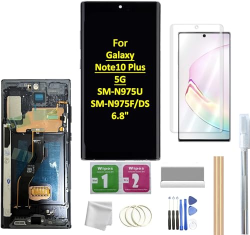 JMBTQ OLED-Bildschirm für Galaxy Note 10 Plus, LCD-Bildschirm mit Rahmen, Ersatz für Samsung Galaxy Note 10 Plus 5G SM-N975U SM-N975F/DS 17,3 cm (6,8 Zoll) LCD-Bildschirm, Touch-Digitizer mit Rahmen von JMBTQ
