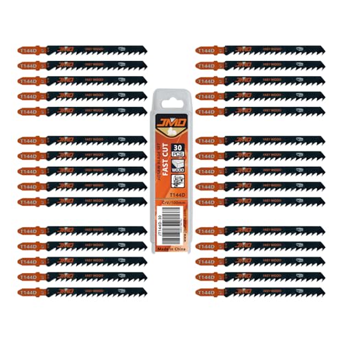 JMD 30 x T144D Stichsägeblatt Holz 100mm 6TPI Sägeblätter Stichsäge für Holz Zubehör Stichsäge Kompatibel mit Bosch Dewalt Makita Milwaukee etc von JMD