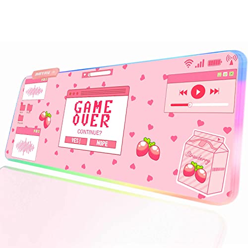 JMIYAV Gaming Over Kawaii RGB Gaming Mauspad Led Erweiterte Groß Cute Schreibtischunterlage Rutschfester Gummi XL Pink Gaming Mousepad Großes Mouse Pad Rosa Mouse Mat für Gamer 800x300 mm von JMIYAV