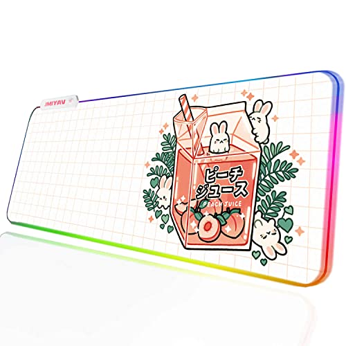 JMIYAV Juice Kawaii RGB Gaming Mauspad Led Erweiterte Groß Weiss Cute Schreibtischunterlage Rutschfester Gummi XL White Gaming Mousepad Großes weißes Mouse Pad Weiß Mouse Mat für Gamer 800x300 mm von JMIYAV