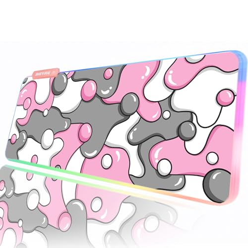 JMIYAV Rosa RGB Gaming Mauspad Led Erweiterte Groß Schwarz Schreibtischunterlage Rutschfester Gummi XL XXL Black Gaming Mousepad Großes Mouse Pad Mouse Mat für Gamer 800x300 mm pinkart von JMIYAV