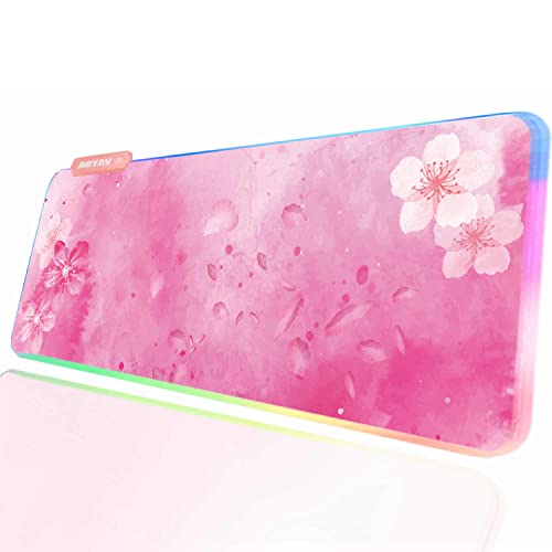 JMIYAV Sakura Rosa RGB Gaming Mauspad Led Erweiterte Groß Schreibtischunterlage Rutschfester Gummi XL XXL Pink Gaming Mousepad Großes Mouse Pad Mouse Mat für Gamer 800x300 mm Flowers von JMIYAV