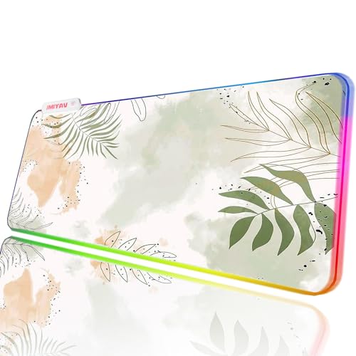 JMIYAV Weiß RGB Gaming Mauspad Led Erweiterte Groß Schwarz Schreibtischunterlage Rutschfester Gummi XL XXL Black Gaming Mousepad Großes Mouse Pad Mouse Mat für Gamer 800x300 mm Leaf von JMIYAV