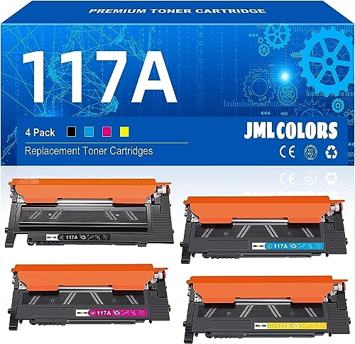 JMLCOLORS 4-Pack Compatible 117A Toner Cartridges Replacement for HP 117A W2070A W2071A W2072A W2073A Color Laser MFP 179fwg 178nwg 179fnw 178nw 150a 150nw (Black Cyan Yellow Magenta, with chip) von JMLCOLORS