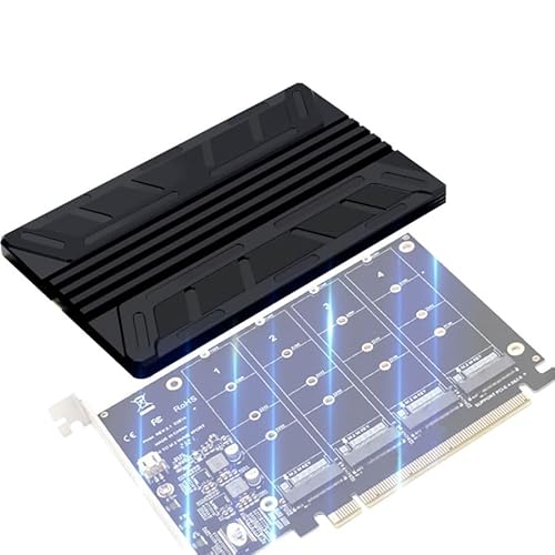 JMT 4Port NVME Splitter Karte M.2 M Key SSD auf RAID PCIE X16 Array Expansion Adapter Motherboard PCIE Splitter Karte Unterstützung 2230 2242 2260 2280 (Kühlkörper) von JMT