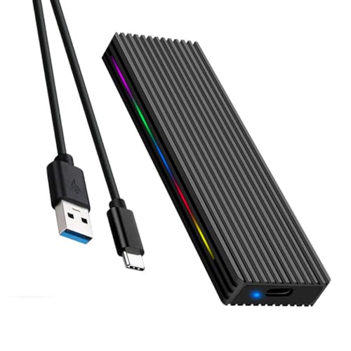 JMT M.2 M Key SSD-Gehäuse, 10 Gbit/s/5 Gbit/s, USB 3.1, NGFF/NVME-Protokoll, USB-C-Handygehäuse, Aluminiumlegierung mit RGB-Licht (NGFF C auf A, Schwarz) von JMT