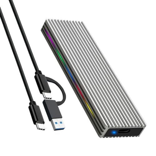 JMT M.2 M Key SSD-Gehäuse, 10 Gbit/s, USB 3.1, NGFF/NVME-Protokoll, USB-C-Handyhülle, Aluminiumlegierung mit RGB-Licht (NGFF C auf C A, Silber) von JMT
