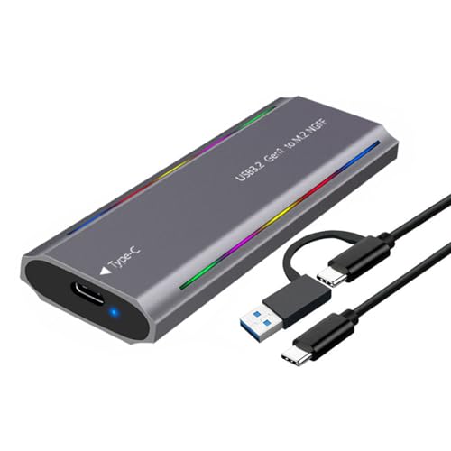 JMT M.2 M Key SSD-Gehäuse, USB 3.1, NGFF/NVME-Protokoll, USB-C-Handygehäuse, Aluminiumlegierung mit RGB-Licht, kompatibel mit Windows/Mac/Android/Harmony OS (NGFF C zu C A, Grau) von JMT