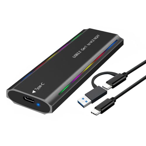 JMT M.2 M Key SSD Gehäuse USB 3.1 NGFF/NVME Protokoll USB-C Mobile Case Aluminiumlegierung mit RGB-Licht, kompatibel mit Windows/Mac/Android/Harmony OS (NGFF C zu C A, Schwarz) von JMT