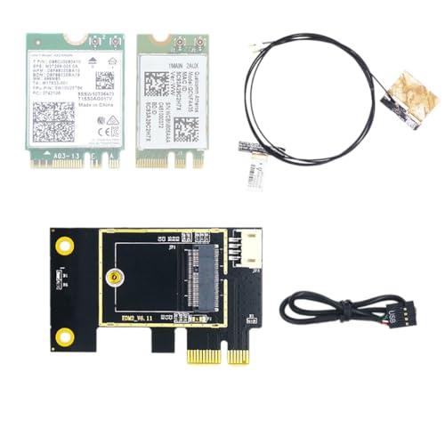 JMT NGFF M.2 auf PCIE Wireless Netzwerkkarte Adapterkarte kompatibel mit Intel 7260 8265 1650 1675X AX200 AX210 (Board + B-T Kabel + Antenne) von JMT