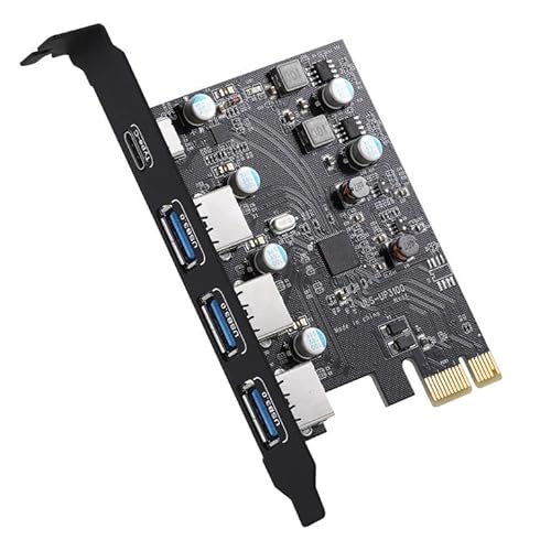 JMT USB 3.0+ USB C Port PCI-E Erweiterungskarte PCI Express 1X PCIe USB 3.0 HUB Adapterkarte 4-Port USB 3.0 5Gbps Controller für 2U Gehäuse (Standard Typ B) von JMT