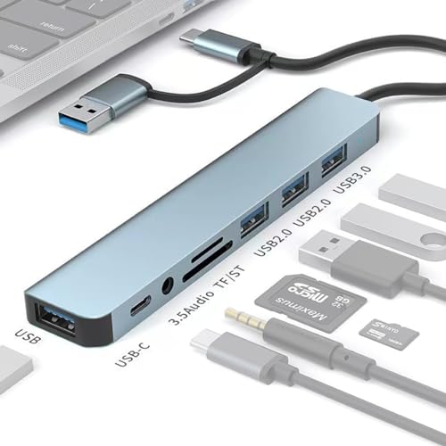 JMT USB 3.0 / USB-C auf 8 Ports Dockingstation USB 3.0 2.0 HUB TF SD Kartenleser Expander 3,5 mm Audio-Adapter für PC Laptop Zubehör von JMT