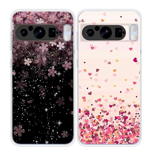 JMTALL 2X Hülle für Google Pixel 8 Pro Silikon Handyhülle Case Liebe Herzen Niedliche Blumen Motiv Ultra Dünn Weiche TPU Silikon Stoßfeste Schutzhülle für Google Pixel 8 Pro von JMTALL