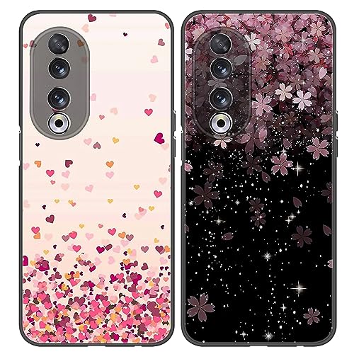 JMTALL 2X Hülle für Honor 90 Silikon Handyhülle Case Liebesherzen Blumen Motiv Ultra Dünn Weiche TPU Silikon Stoßfeste Schutzhülle für Honor 90 von JMTALL