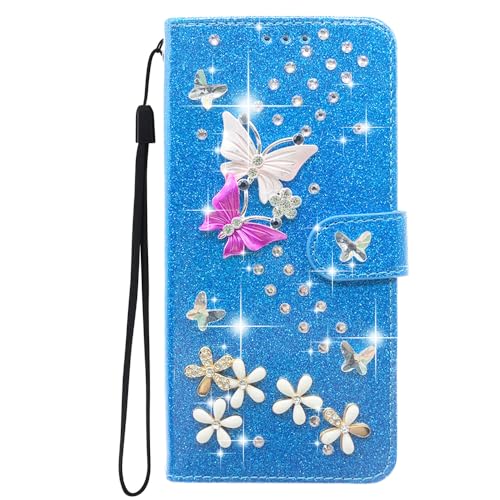 JMTALL Glitzer Hülle für Google Pixel 6 Pro Bling Klappbar PU Leder Flip Cover 3D Schmetterling Blume Design Glänzend Klapphülle mit Magnetisch Kartenfach Schutzhülle - Blau JMTALL Glitzer Hülle für Google Pixel 6 Pro Bling Klappbar PU Leder Flip Cover 3D Schmetterling Blume Design Glänzend Klapphülle mit Magnetisch Kartenfach Schutzhülle - Blau von JMTALL