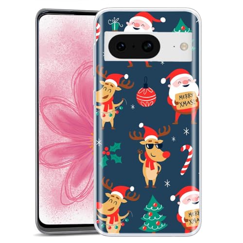 JMTALL Hülle für Google Pixel 8 Silikon Handyhülle Case Weihnachtsbäume Motiv Dünne Weiche TPU Silikon Transparent Schutzhülle für Google Pixel 8 - Lustige Santa Elch von JMTALL