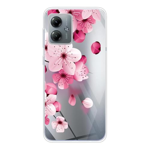 JMTALL Hülle für Motorola Moto G14 Silikon Handyhülle Case Rosa Blumen Motiv Dünne Weiche TPU Silikon Transparent Schutzhülle für Moto G14 von JMTALL