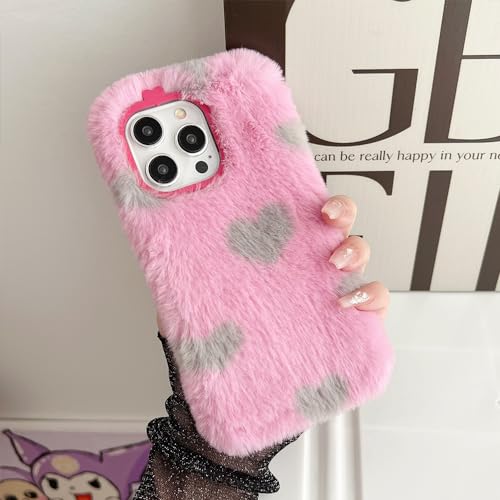 JMTALL Plüsch Hülle für Motorola Moto G13 / Moto G23 Warm Handyhülle Case Herz Motiv Mädchen Süße Handytasche Weiche TPU Silikon Schön Schutzhülle für Moto G13 / Moto G23 - Rosa Grau von JMTALL