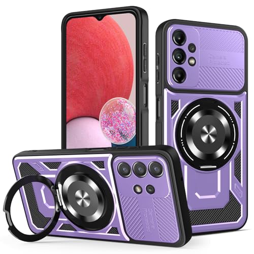 JMstore Hülle für Samsung Galaxy A13 4G/5G/M13 5G/A04S, Kameraschutz 360°Metal Ring Ständer Schutzhülle, Silikon TPU Hart PC Handy Hüllen Schutzhülle Standard Stoßfest Cover - Lila von JMstore