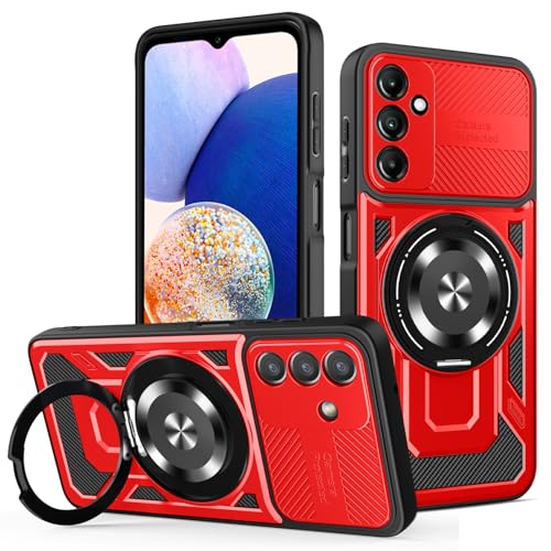 JMstore Hülle für Samsung Galaxy A14 4G/5G, Kameraschutz 360°Metal Ring Ständer Schutzhülle, Silikon TPU Hart PC Handy Hüllen Schutzhülle Standard Stoßfest Cover - Rot von JMstore
