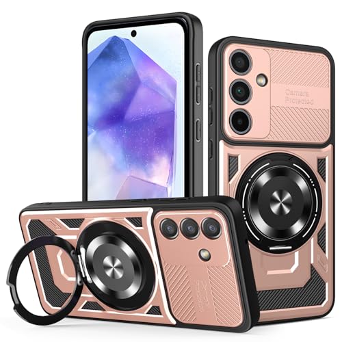 JMstore Hülle für Samsung Galaxy A55 5G, Kameraschutz 360°Metal Ring Ständer Schutzhülle, Silikon TPU Hart PC Handy Hüllen Schutzhülle Standard Stoßfest Cover - Rose Gold von JMstore