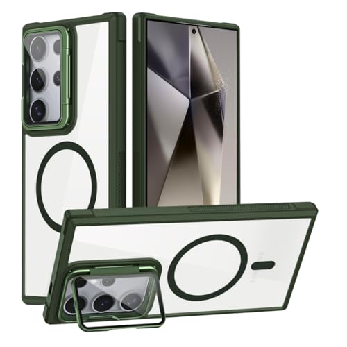 JMstore Hülle für Samsung Galaxy S24 FE, kompatibel mit MagSafe, mit Kameraschutz,[Verdeckter Ständer] Kratzfeste Rückseite stoßfeste Frosted Translucent Back Cover -Grün von JMstore