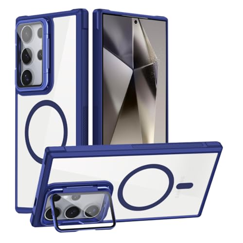 JMstore Hülle für Samsung Galaxy S24 Plus, kompatibel mit MagSafe, mit Kameraschutz,[Verdeckter Ständer] Kratzfeste Rückseite stoßfeste Frosted Translucent Back Cover -Blau von JMstore