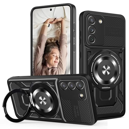 JMstore Hülle für Samsung Galaxy S24 Plus/S25 Plus, Kameraschutz 360°Metal Ring Ständer Schutzhülle, Silikon TPU Hart PC Handy Hüllen Schutzhülle Standard Stoßfest Cover - Schwarz von JMstore