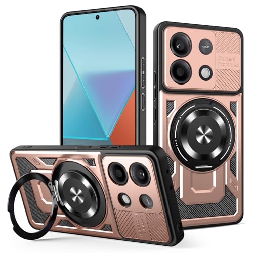 JMstore Hülle für Xiaomi Redmi Note 13 4G, Kameraschutz 360°Metal Ring Ständer Schutzhülle, Silikon TPU Hart PC Handy Hüllen Schutzhülle Standard Stoßfest Cover - Rose Gold von JMstore