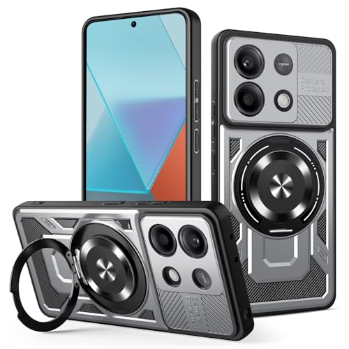 JMstore Hülle für Xiaomi Redmi Note 13 Pro 5G, Kameraschutz 360°Metal Ring Ständer Schutzhülle, Silikon TPU Hart PC Handy Hüllen Schutzhülle Standard Stoßfest Cover - Grau von JMstore