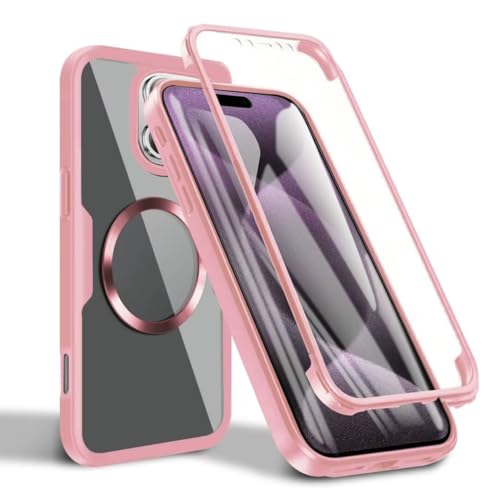 JMstore Hülle für iPhone 13 Pro mit Integriertem Displayschutz [kompatibel mit MagSafe] 360 Grad Ganzkörper Stoßfeste Fallschutz Handyhülle Transparent Case-Pink von JMstore