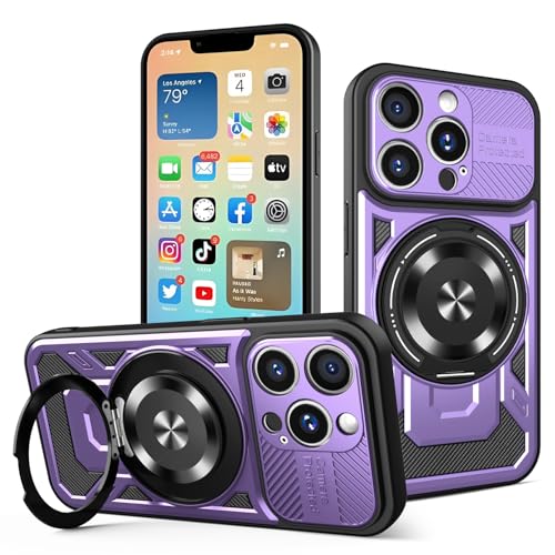 JMstore Hülle für iPhone 14 Pro, Kameraschutz 360°Metal Ring Ständer Schutzhülle, Silikon TPU Hart PC Handy Hüllen Schutzhülle Standard Stoßfest Cover - Lila von JMstore