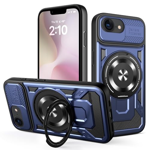 JMstore Hülle für iPhone 16e (2025), Kameraschutz 360°Metal Ring Ständer Schutzhülle, Silikon TPU Hart PC Handy Hüllen Schutzhülle Standard Stoßfest Cover - Blau von JMstore