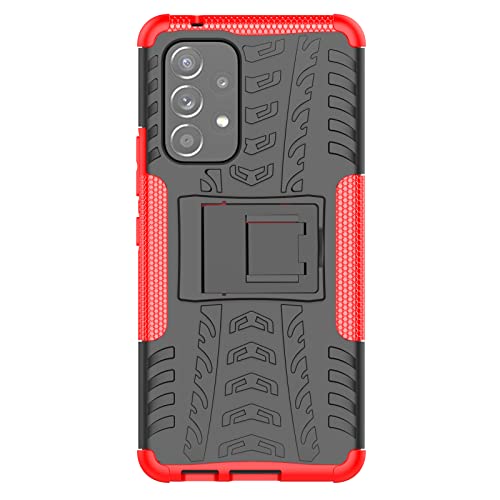 JMstore Hülle kompatibel mit Samsung Galaxy A53 5G +Panzerglas Schutzfolie,Case Ständer,Hybrid Handyhülle Drop Resistance (Rot) von JMstore
