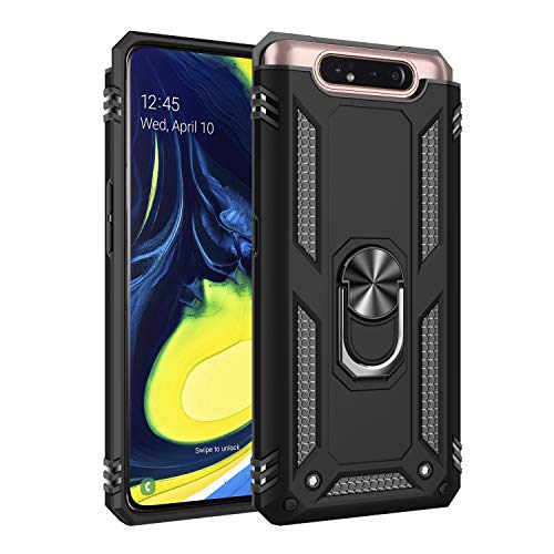 JMstore Hülle kompatibel mit Samsung Galaxy A80,Drehbar Magnetische Ringhalter,Hybrid Drop Resistance+Panzerglas Schutzfolie(Schwarz) von JMstore