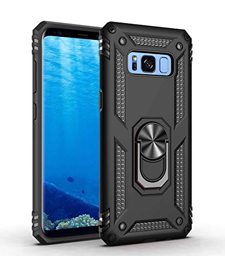 JMstore Hülle kompatibel mit Samsung Galaxy S8 Plus,Drehbar Magnetische Ringhalter,Hybrid Drop Resistance+Panzerglas Schutzfolie(Schwarz) von JMstore