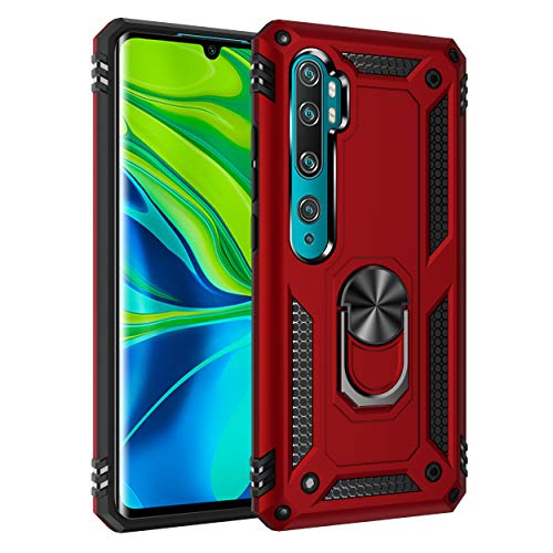 JMstore Hülle kompatibel mit XiaoMi Mi CC9 Pro/Mi Note 10,Drehbar Magnetische Ringhalter,Hybrid Drop Resistance+Panzerglas Schutzfolie(Rot) von JMstore