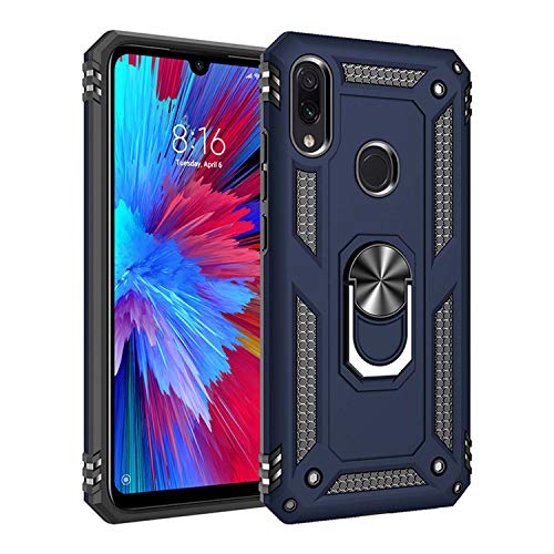 JMstore Hülle kompatibel mit Xiaomi Redmi Note 7 Pro/Note 7,Drehbar Magnetische Ringhalter,Hybrid Drop Resistance+Panzerglas Schutzfolie(Blau) von JMstore