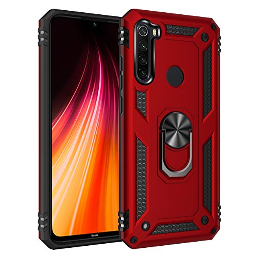 JMstore Hülle kompatibel mit Xiaomi Redmi Note 8T,Drehbar Magnetische Ringhalter,Hybrid Drop Resistance+Panzerglas Schutzfolie(Rot) von JMstore