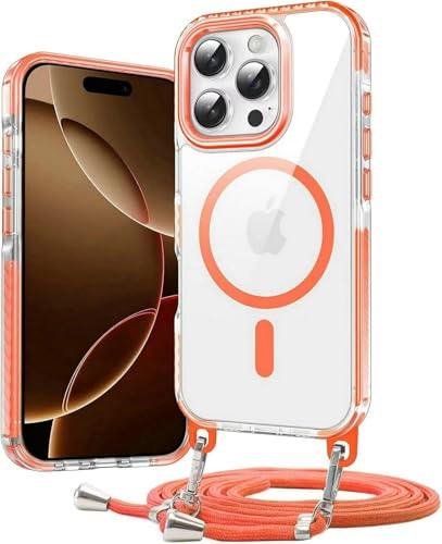 JMstore Magnetische Handykette für iPhone 14 Pro Hülle, Kompatibel mit Magsafe Schutzhülle,mit Abnehmbar Kordel zum Umhängen Case, Aesthetic Durchsichtige Stoßfest -Orange JMstore Magnetische Handykette für iPhone 14 Pro Hülle, Kompatibel mit Magsafe Schutzhülle,mit Abnehmbar Kordel zum Umhängen Case, Aesthetic Durchsichtige Stoßfest -Orange von JMstore