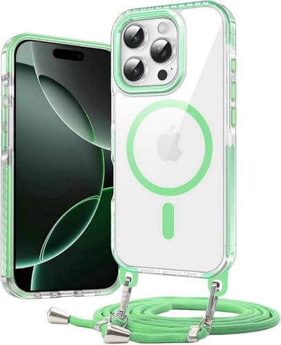 JMstore Magnetische Handykette für iPhone 16 Pro Hülle, Kompatibel mit Magsafe Schutzhülle,mit Abnehmbar Kordel zum Umhängen Case, Aesthetic Durchsichtige Stoßfest -Grün JMstore Magnetische Handykette für iPhone 16 Pro Hülle, Kompatibel mit Magsafe Schutzhülle,mit Abnehmbar Kordel zum Umhängen Case, Aesthetic Durchsichtige Stoßfest -Grün von JMstore