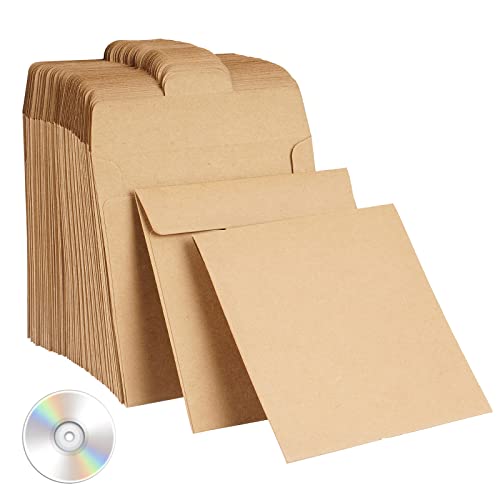 50er Pack Umschlag für CD/DVD Hüllen Kraftpapier Sleeves Kuverts für CD Vintage Papierhüllen Schutzhüllen für Fotos Geschenkverpackung Weihnacht Party Hochzeit Geburtstag (12,5 x 12,5cm) von JNCH