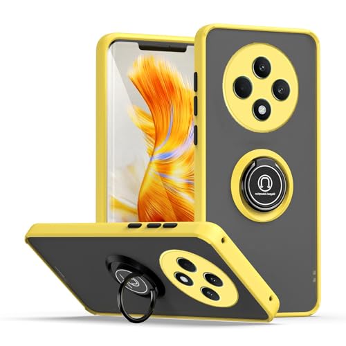 JNERBUYI Bumper Handyhülle für Oppo Reno12 F/Reno 12F 5G/Reno12 FS 5G mit Ring, Schutzhülle mit 360°Magnetring, Hülle Stoßfeste mit Ständer. Robuste Cover Case. Gelb von JNERBUYI