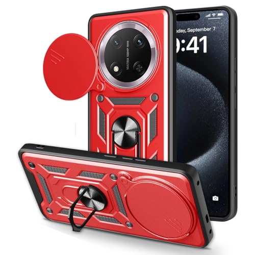 JNERBUYI Hülle für Honor Magic7 Lite/Magic 7 Lite/Honor X9C Schutzhülle mit 360°Ring und Objektiv Cover, Stoßfeste Handyhülle mit Magnet Ständer, Bumper Robuste Hülle. Rot von JNERBUYI