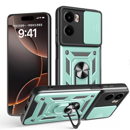 JNERBUYI Hülle für Motorola Moto E15/Moto G05 Schutzhülle mit 360°Ring und Objektiv Cover, Stoßfeste Handyhülle mit Magnet Ständer, Bumper Robuste Hülle. Grün von JNERBUYI