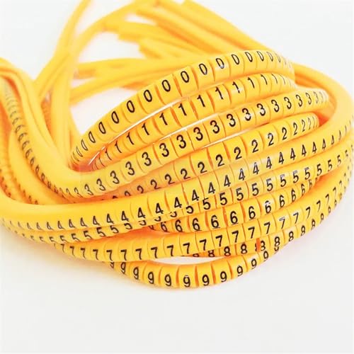 Labels Kabeletiketten, Kabelmarkierung, Drahtetikett EC-0, EC-1, 500 Stück, Markierungsnummer, Draht 0 bis 9, farbig, 2,5 qmm, Isolierung, PVC-Kabeletikett, Drahtmarkierungsetiketten(Ec-3-500pcs-yello von JNHGSHUAISDF