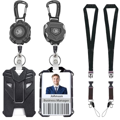 6-teiliges einziehbares Ausweishalter-Set, robuster, einziehbarer Schlüsselanhänger mit Karabinerhaken aus Zinklegierung, 2 Abreißbänder und 2 Ausweishalter, 31,5 Stahlschnur, 266 g Rückprall 6-teiliges einziehbares Ausweishalter-Set, robuster, einziehbarer Schlüsselanhänger mit Karabinerhaken aus Zinklegierung, 2 Abreißbänder und 2 Ausweishalter, 31,5 Stahlschnur, 266 g Rückprall von JNOMOW